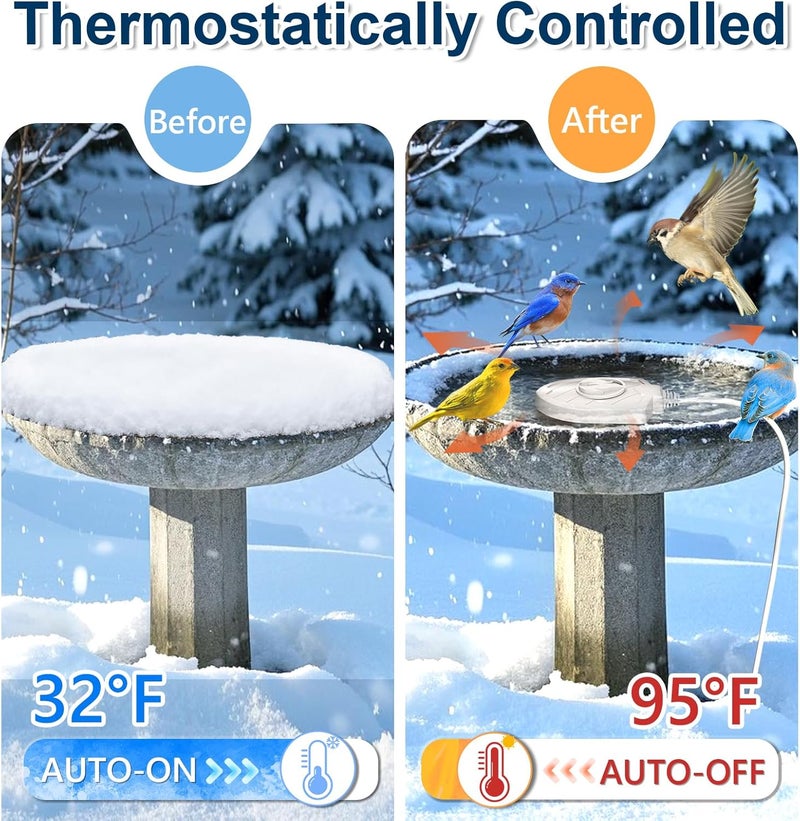We-buys Bird Bath Heater for Outdoors in Winter, 100W Birdbath Water Heater Submersible for Winter Full-Covered Aluminum, Heated Bird Bath Deicer Thermostatic Control for Yard Patio Small Pond(White) - Image 3